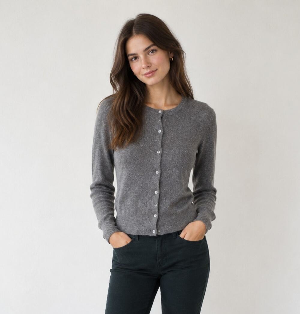 LOFT Gray Silver Metallic Cardigan Hight Neck Small Petite